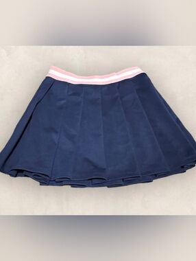 Navy Pleated Skater Skirt with Pink And White Stripe Waistband NWT